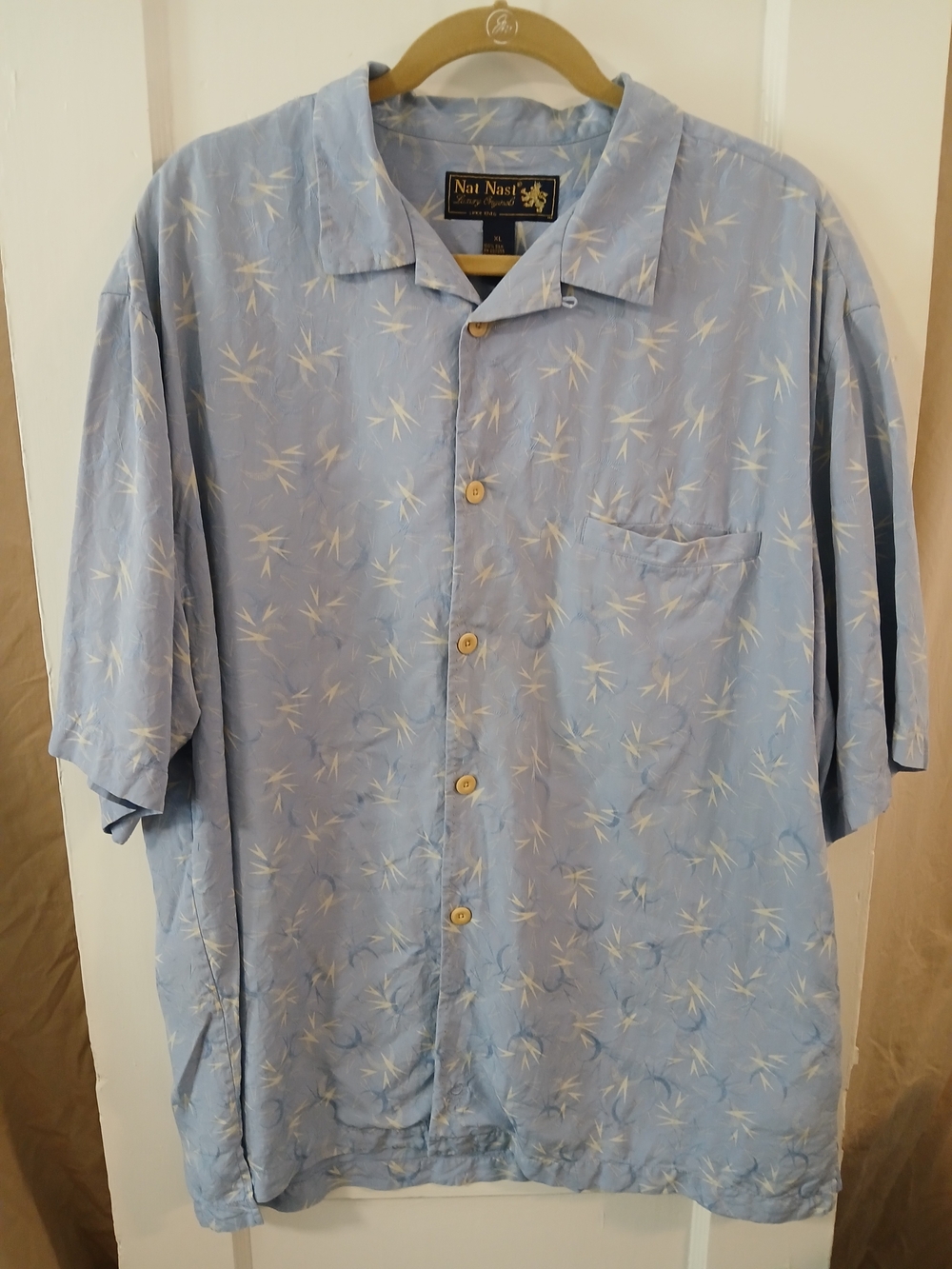 Nat Nast Men's Limited Edition In The Mood Light Blue 100% Silk Camp Shirt [147]